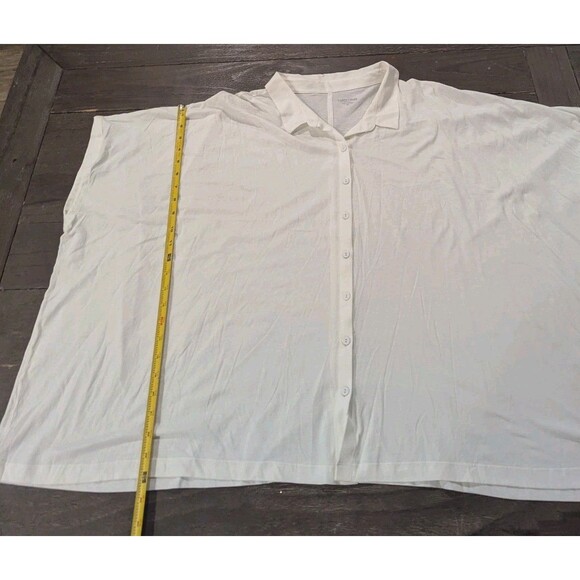 Eileen Fisher Washed Organic Cotton Poplin 3xl Classic Collar Short Shirt White - Picture 3 of 4
